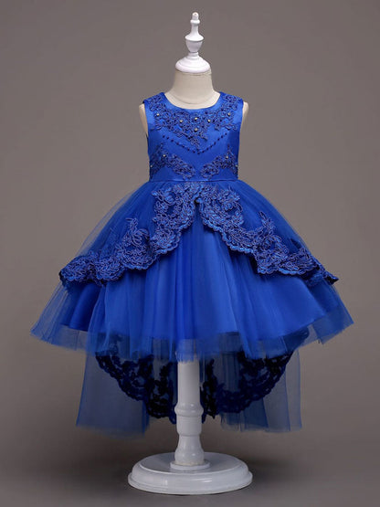 Baby Blue Lace Tulle Princess Tutu Embroidered Kids Ball Gown Dress-showprettydress