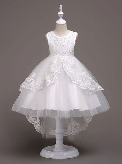 Baby Blue Lace Tulle Princess Tutu Embroidered Kids Ball Gown Dress-showprettydress