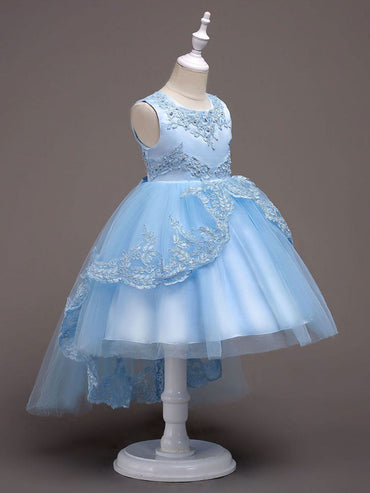 Baby Blue Lace Tulle Princess Tutu Embroidered Kids Ball Gown Dress-showprettydress