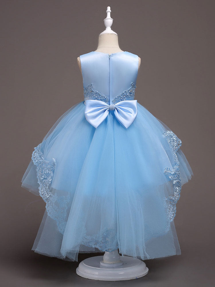 Baby Blue Lace Tulle Princess Tutu Embroidered Kids Ball Gown Dress-showprettydress