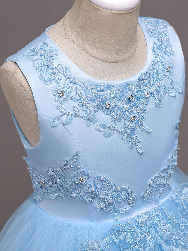 Baby Blue Lace Tulle Princess Tutu Embroidered Kids Ball Gown Dress-showprettydress