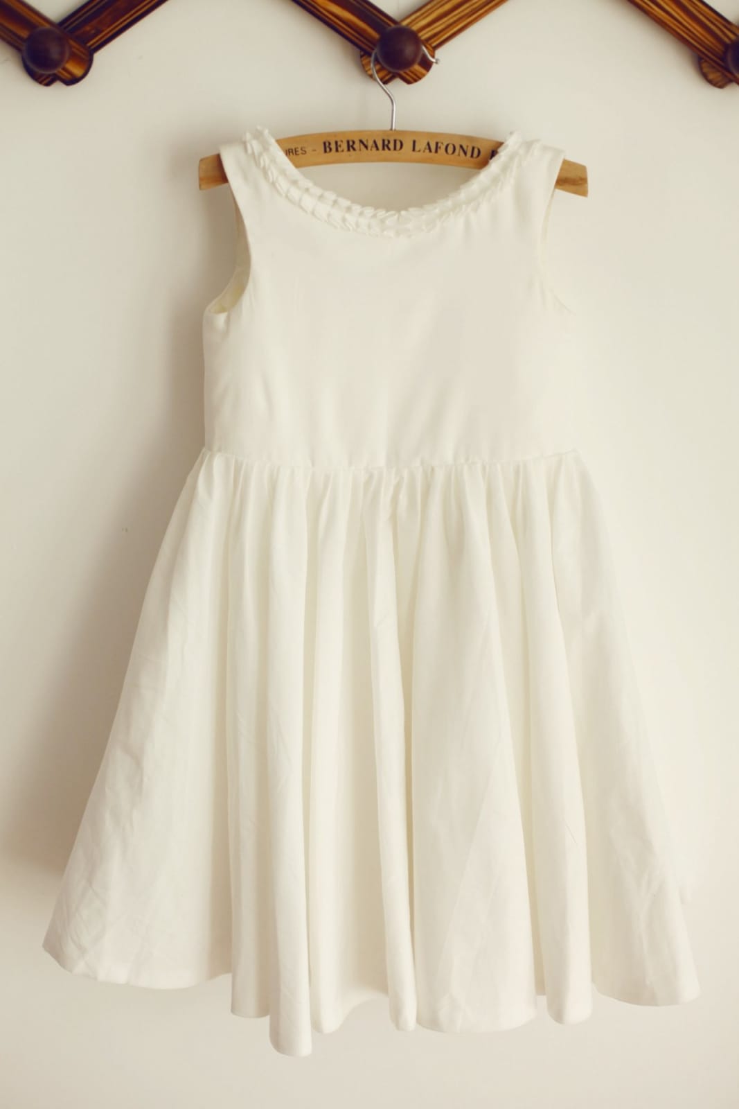 U Back Ivory Cotton Ruffle Neckline Flower Girl Dress