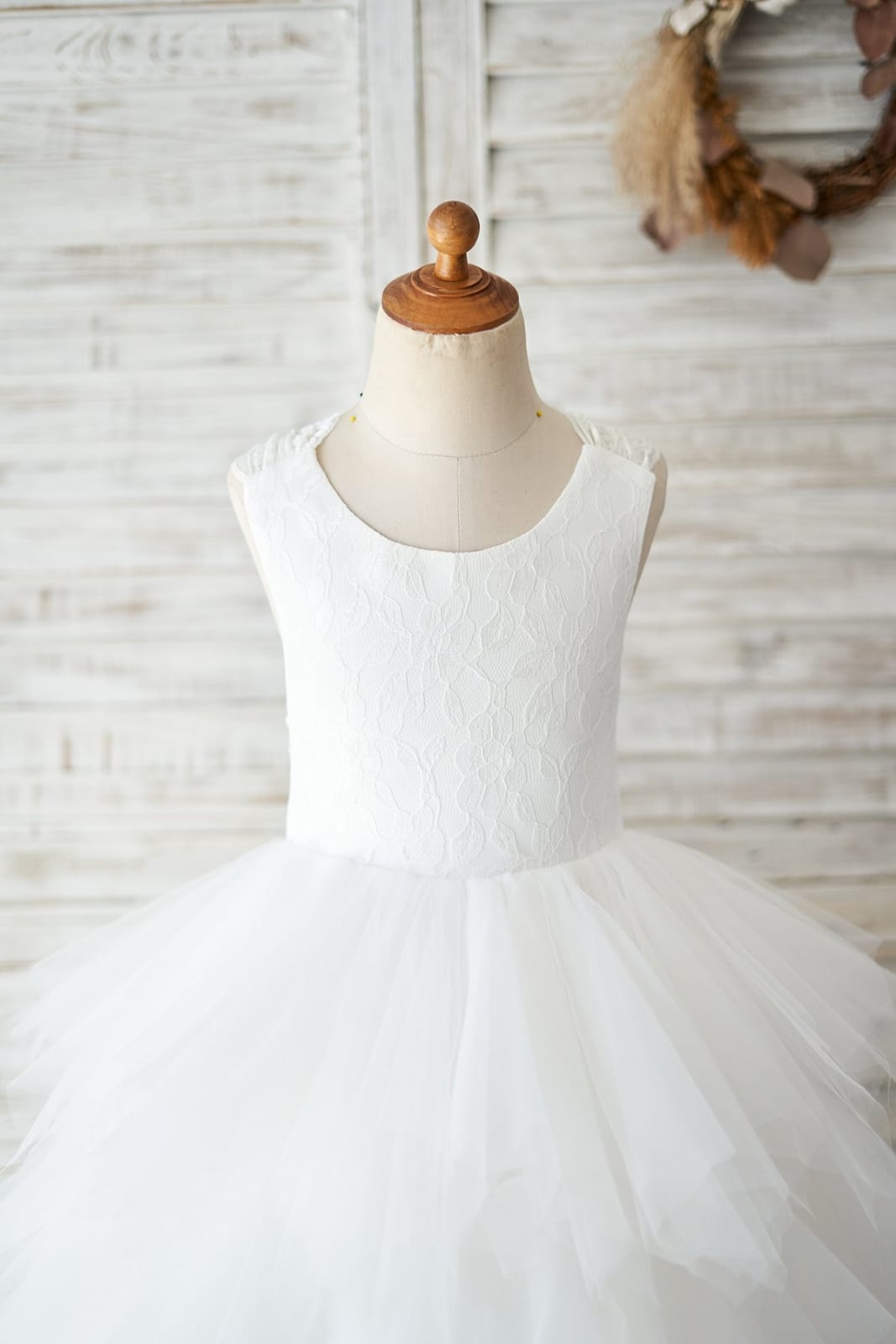 Backless Ivory Lace Ruffle Tulle Wedding Flower Girl Dress