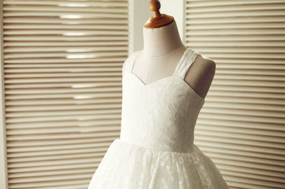 Backless Ivory Lace Wedding Flower Girl Dress