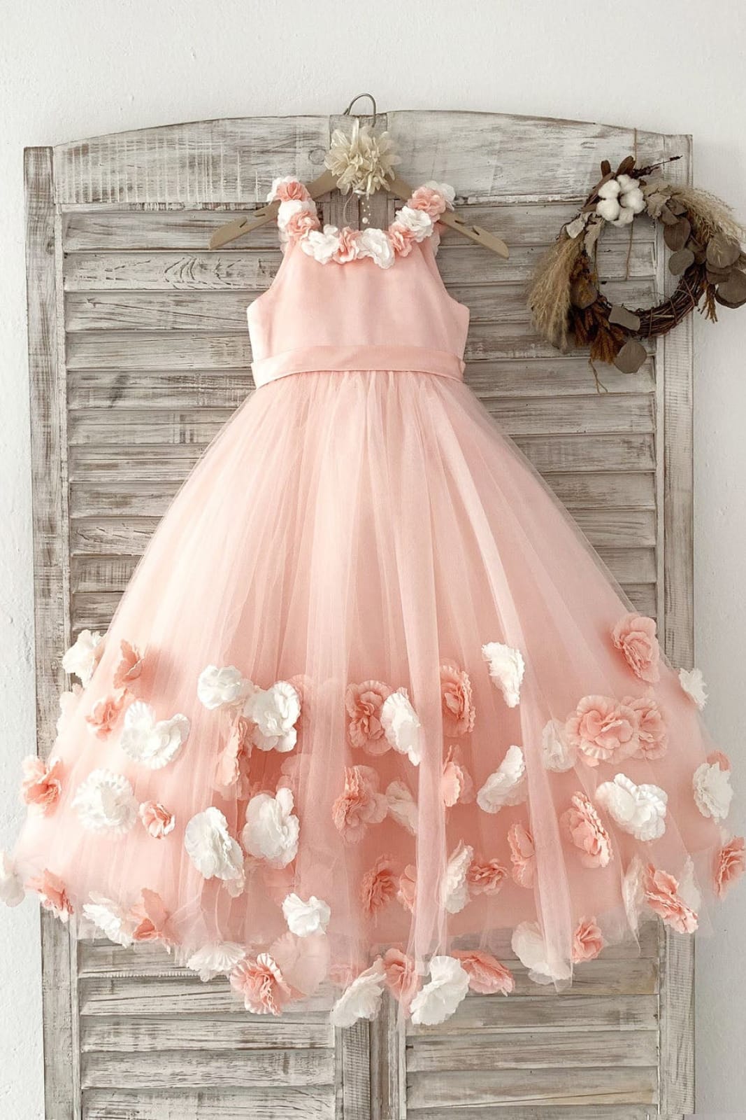 Pink 3D Flowers Wedding Flower Girl Dress Kids Party Dress