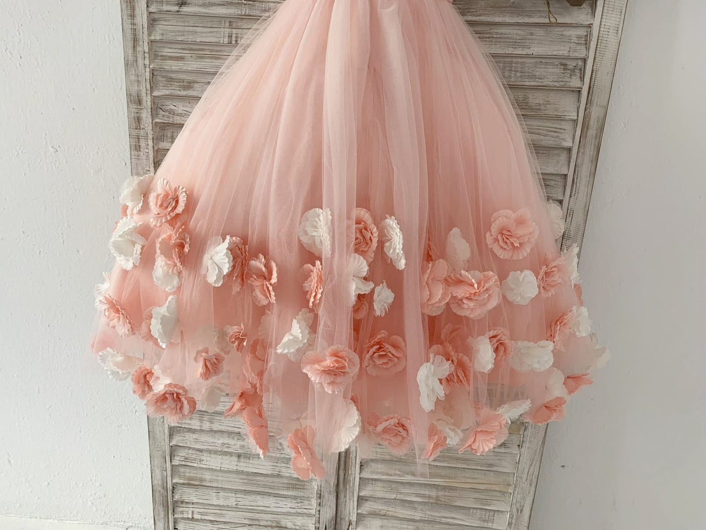 Pink 3D Flowers Wedding Flower Girl Dress Kids Party Dress