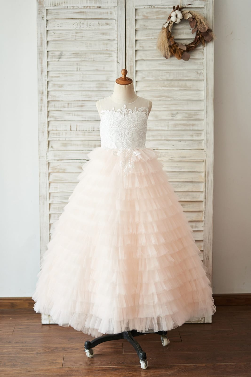 Ivory Lace Peach Pink Cupcake Tulle Keyhole Back Wedding 