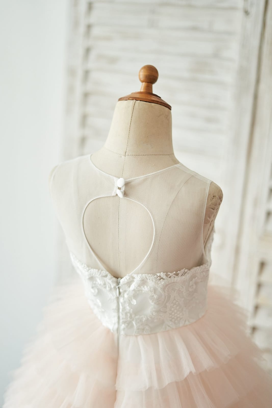 Ivory Lace Peach Pink Cupcake Tulle Keyhole Back Wedding 