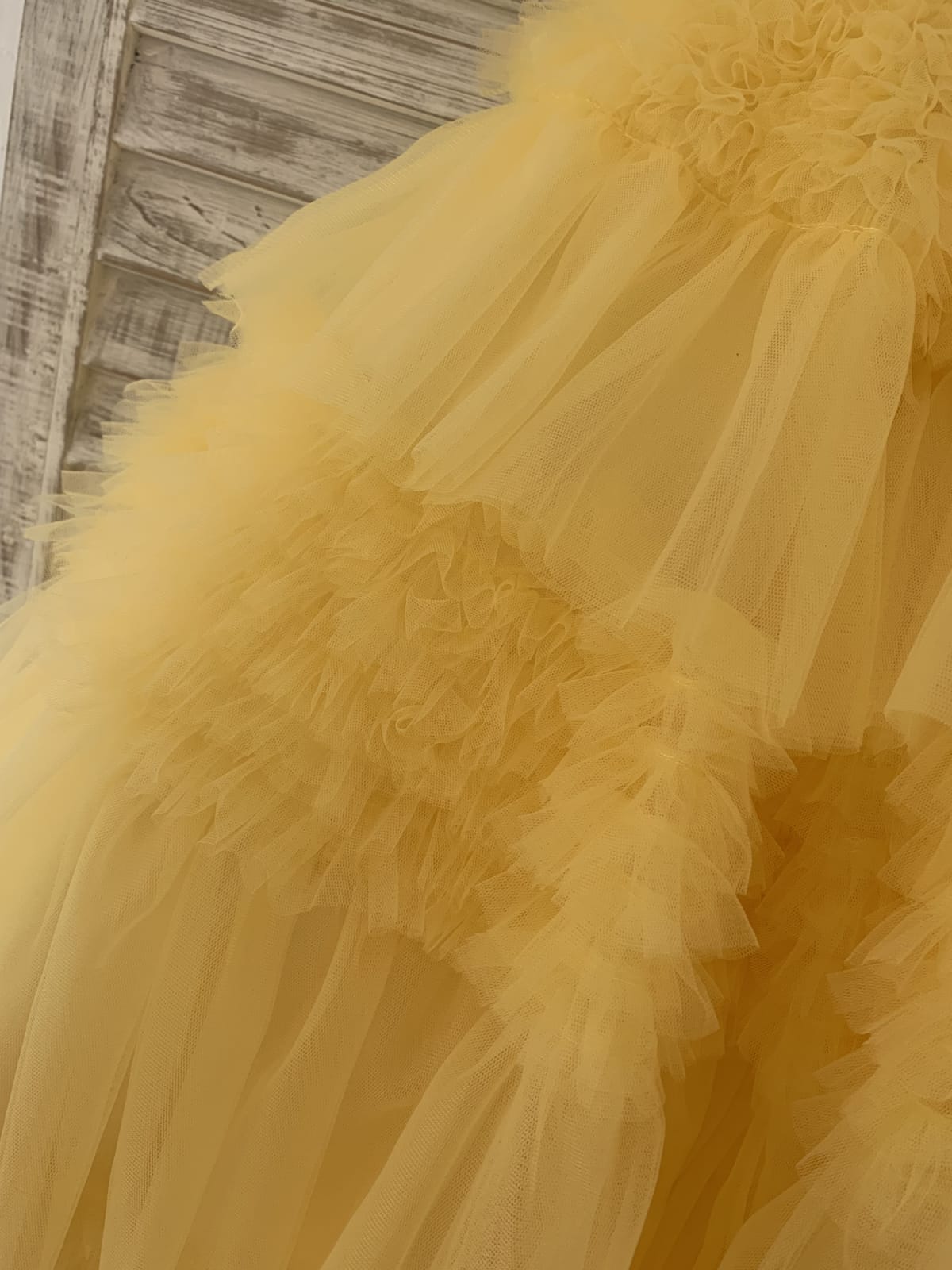 Ball Gown Off Shoulder Yellow Ruffle Tulle Wedding Flower 