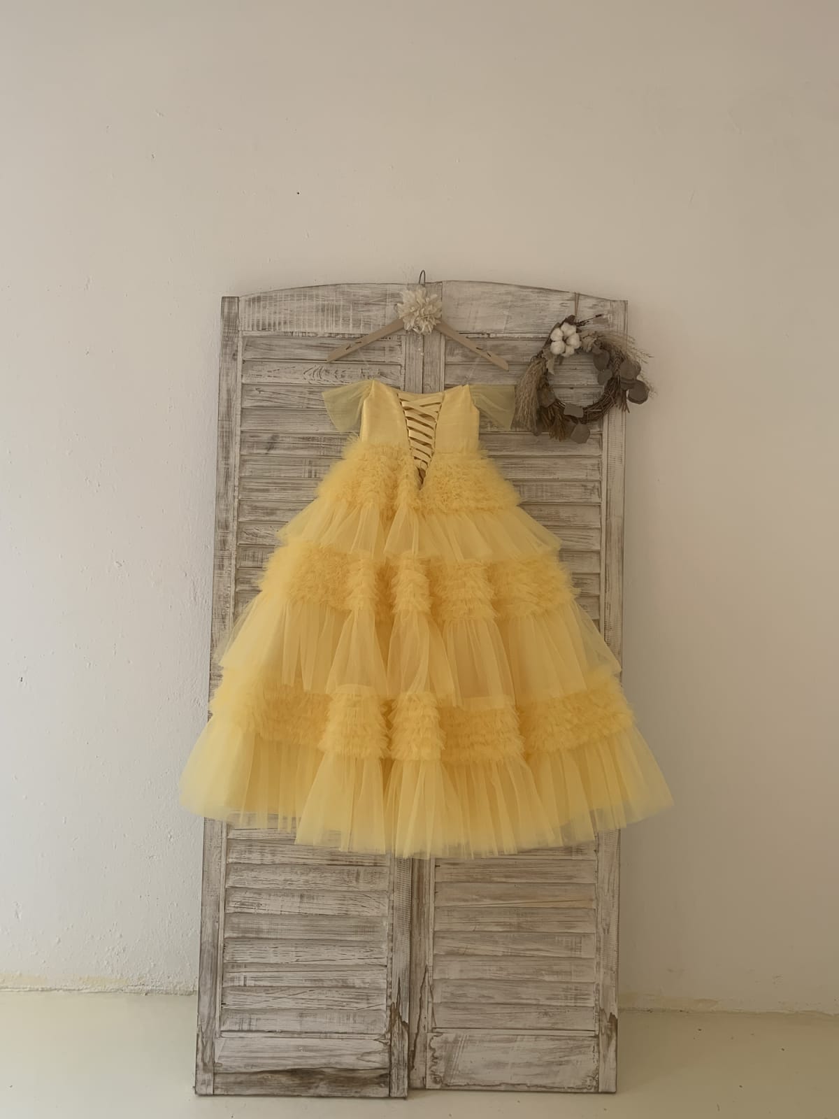 Ball Gown Off Shoulder Yellow Ruffle Tulle Wedding Flower 