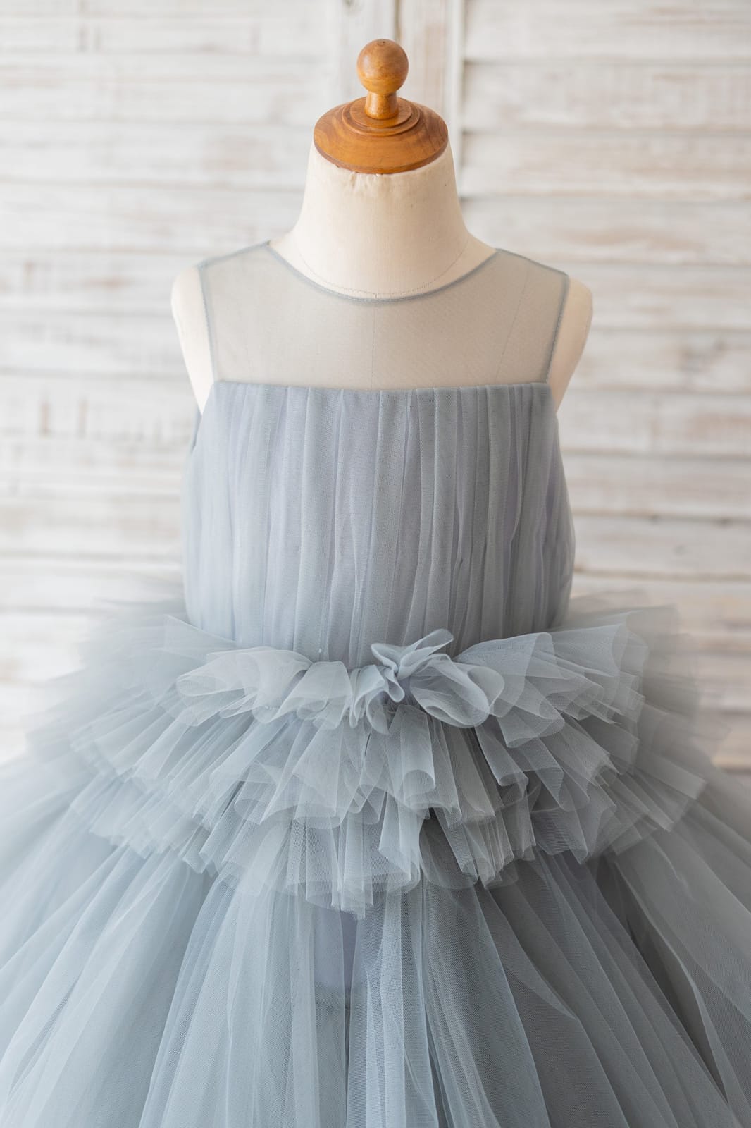 Silver Gray Tulle Cupcake Tea Length Wedding Flower Girl 