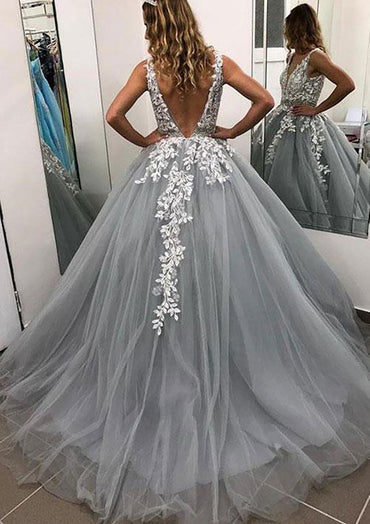 Roycebridal Adley | Ball Gown Sleeveless Long/Floor-Length Tulle Prom Dress With Lace Appliqued Beading