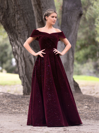 Roycebridal Bateau Neckline Velvet Floor Length Prom Dress