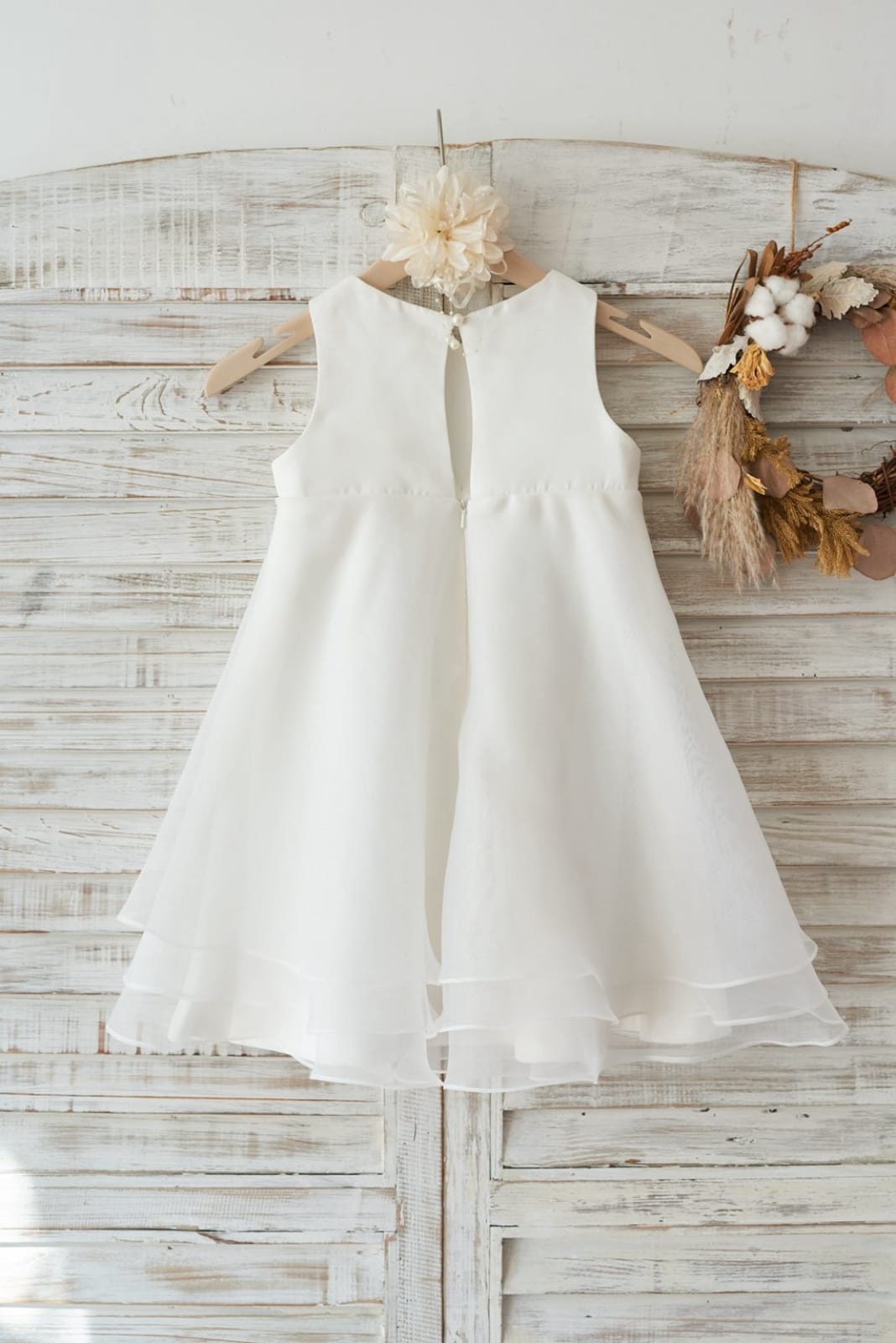 Boho Beach Ivory Satin Organza Wedding Flower Girl Dress 