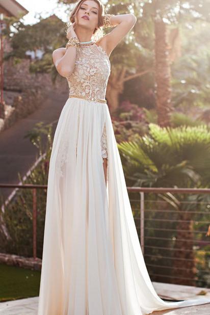 Gorgeous Lace Backless High Neckline Halter Wedding Dress Party Dresses, MP328