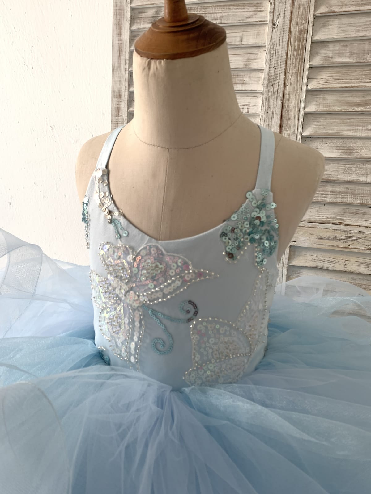 Beaded Butterfly Blue Ruffle Tulle Wedding Flower Girl Dress