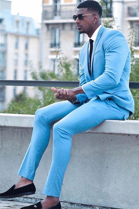 Bespoke Blue Slim Fit Two Pieces Prom Outfits for Men-showprettydress