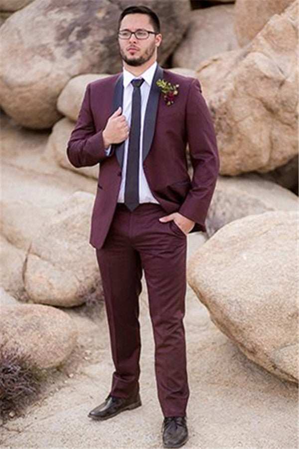 Bespoke Burgundy Mens Suit Groom Suit Wedding Suits For Best Men Slim Fit Groom Tuxedos-showprettydress