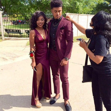 Bespoke Burgundy Two-Piece Slim Fit Men's Prom Suits Online-showprettydress