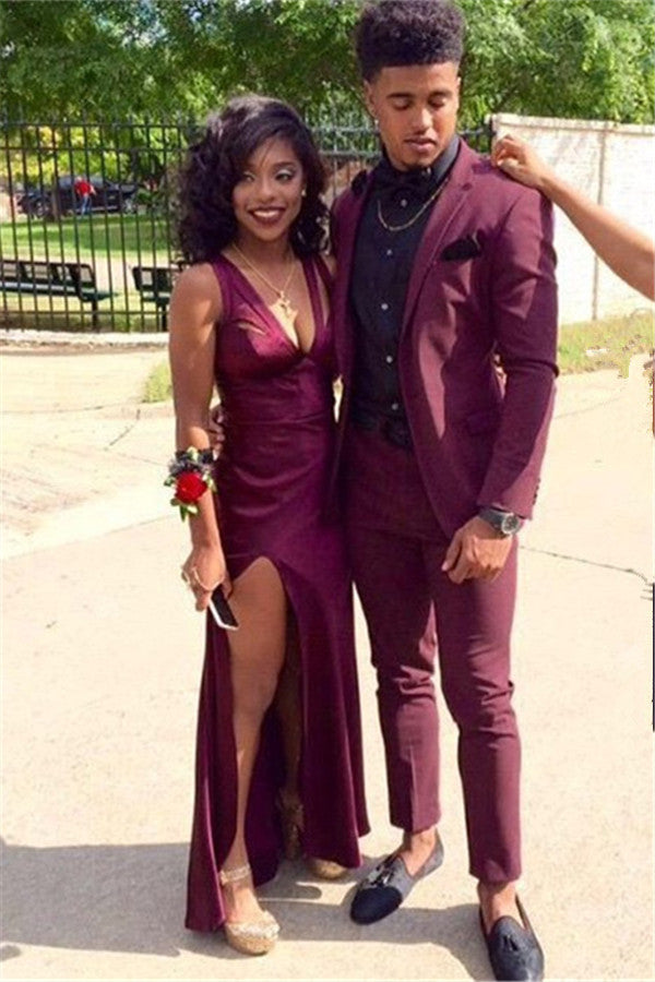 Bespoke Burgundy Two-Piece Slim Fit Men's Prom Suits Online-showprettydress