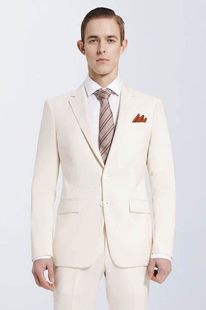 Bespoke Cream Slim Fit Marriage Suits Notch Lapel Casual Leisure Suits for Men-showprettydress