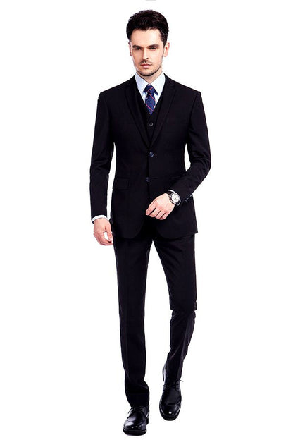 Bespoke Solid Black Three Piece Suits for Men-showprettydress