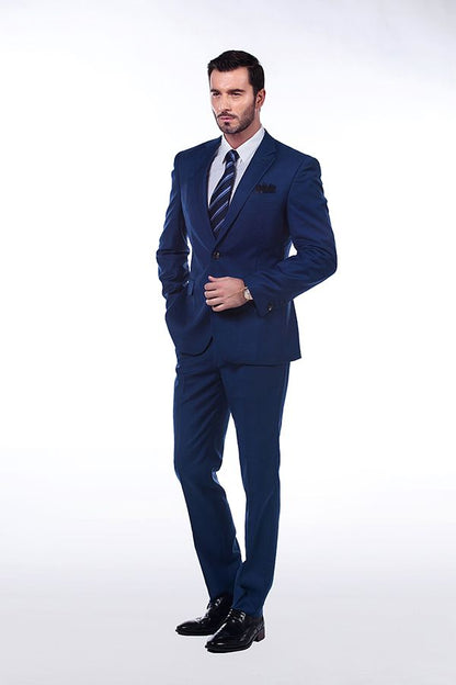 Bespoke Solid Navy Blue Mens Suits for Formal-showprettydress