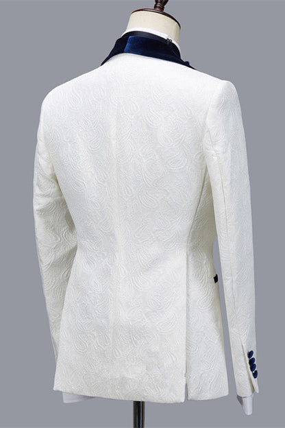 Bespoke White Jacquard Shawl Lapel Men Suit for Wedding-showprettydress