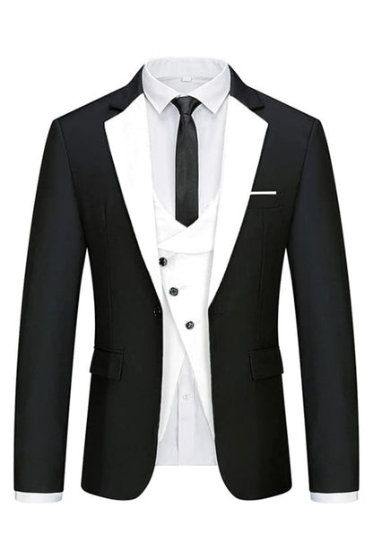 Geoffrey Fancy Black And White Three Pieces Men Suits For Prom