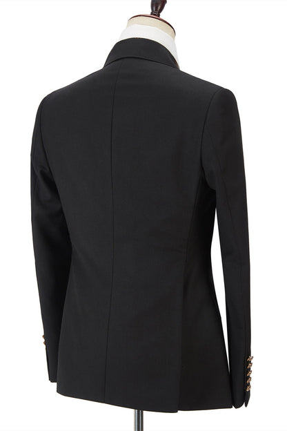 Black Double Breasted Men's Formal Suit with Peak Lapel-showprettydress