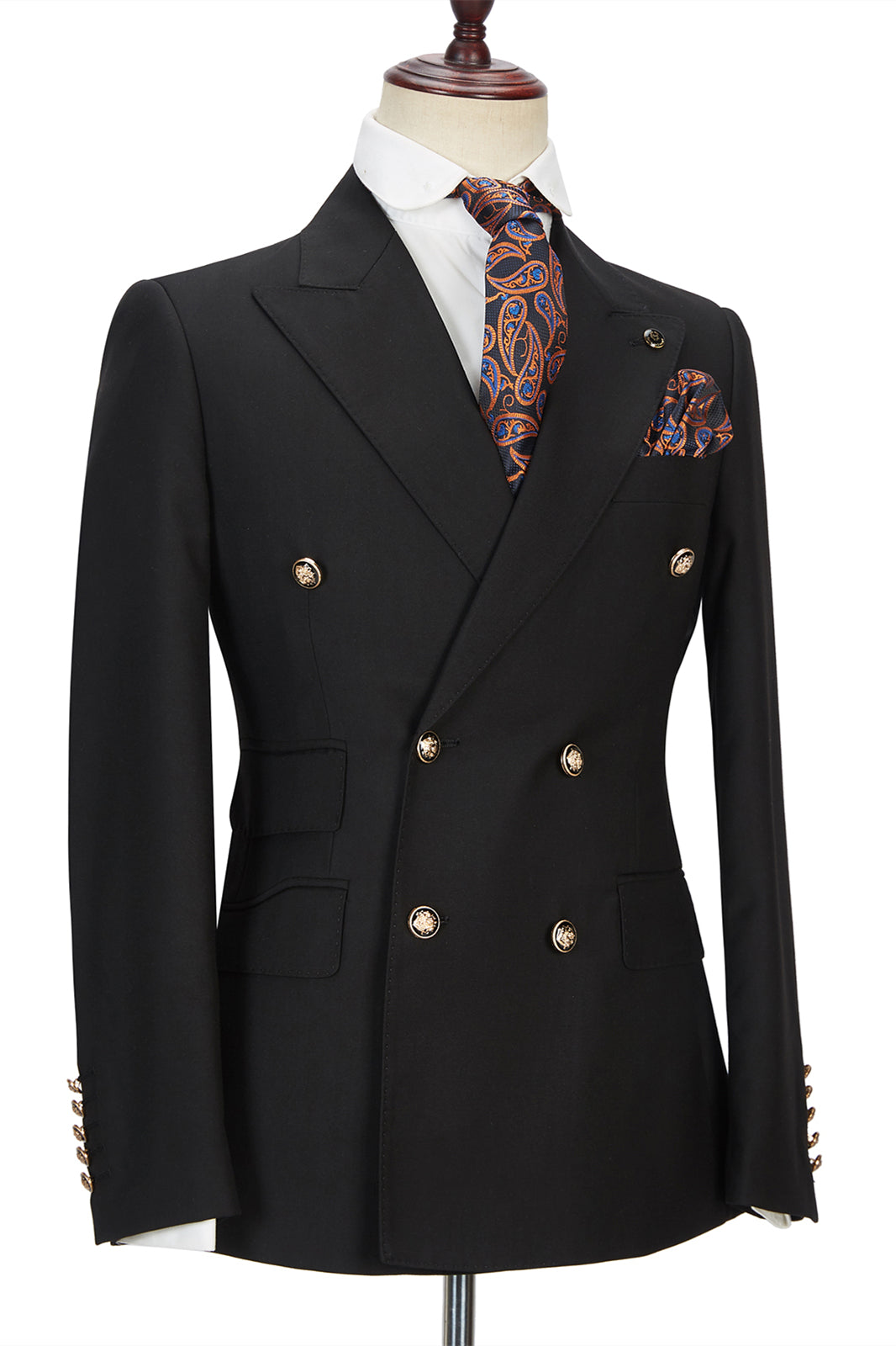 Black Double Breasted Men's Formal Suit with Peak Lapel-showprettydress