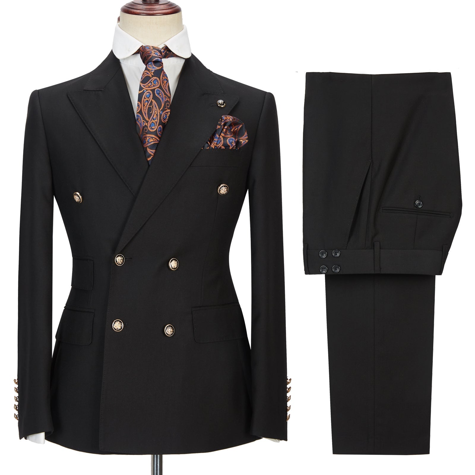 Black Double Breasted Men's Formal Suit with Peak Lapel-showprettydress