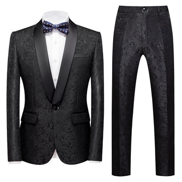 Black Jacquard Well-cut Shawl Lapel Wedding Men Suits-showprettydress