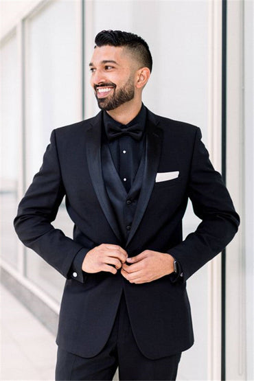 Black Men Suits for Wedding One Button Groomsmen Suits Shawl Lapel Best Man Blazers-showprettydress