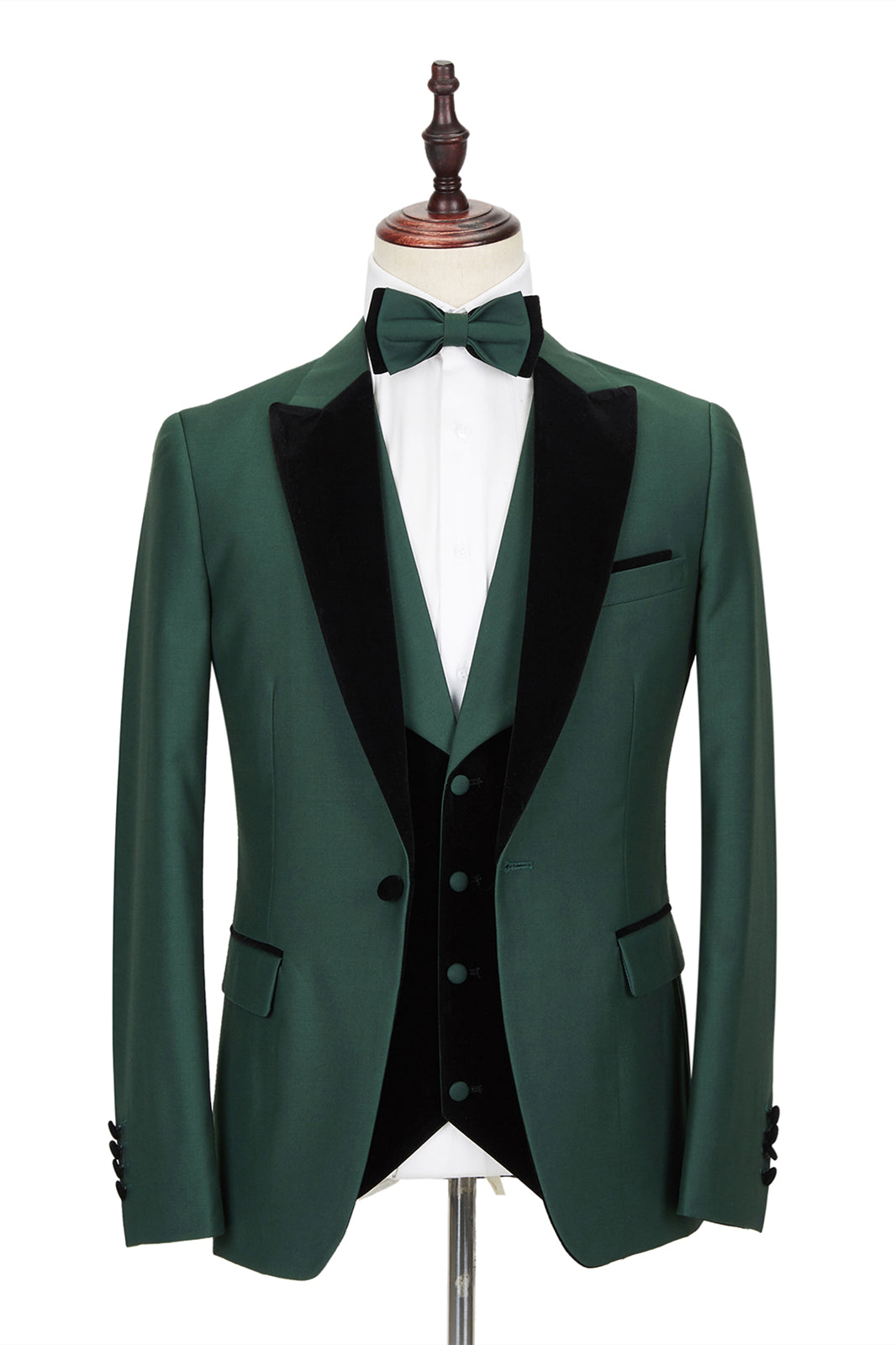 Black Peak Lapel Dark Green Men Wedding Suit Velvet Banding Edge Formal Suit-showprettydress