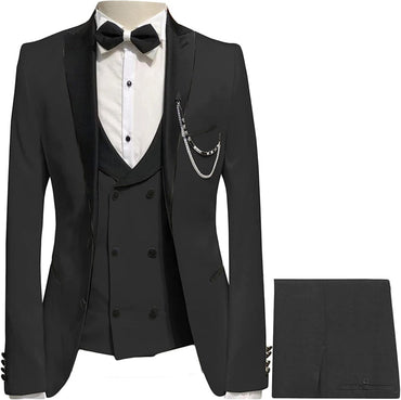 Merlin Black Peaked Lapel Three Pieces Bespoke Prom Suits