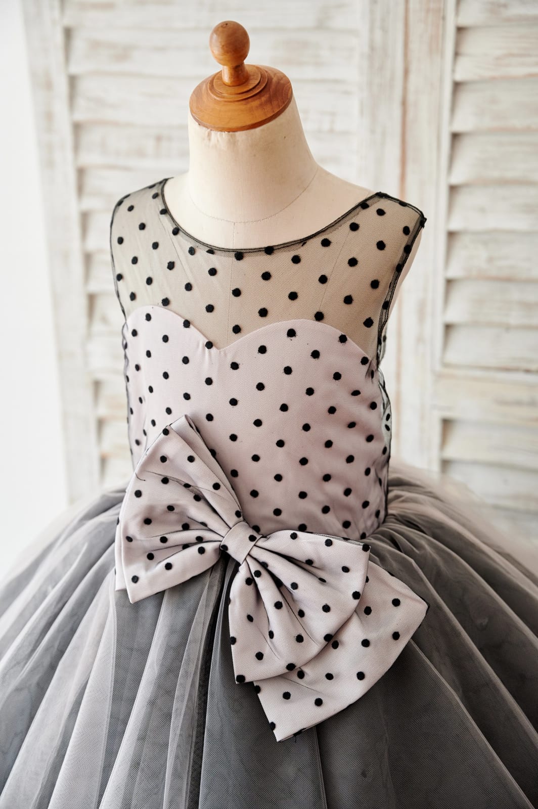 Black Polka Dots Tulle Corset Back Ball Gown Cupcake Wedding