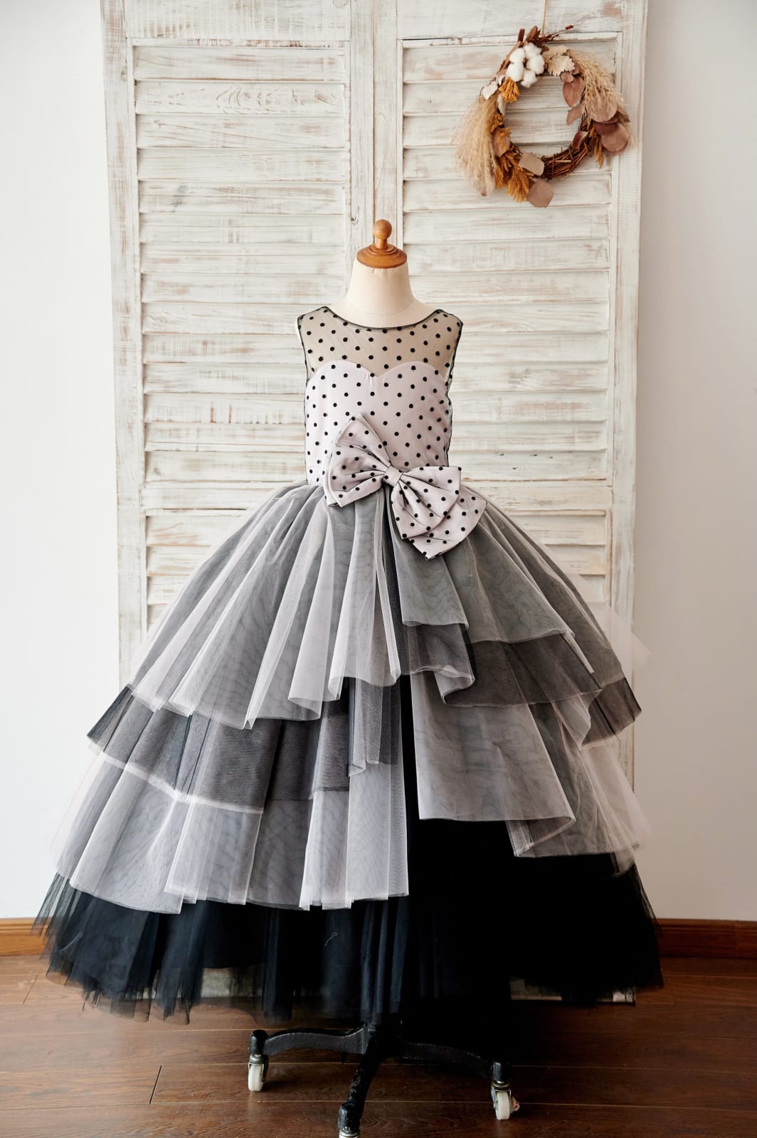 Black Polka Dots Tulle Corset Back Ball Gown Cupcake Wedding