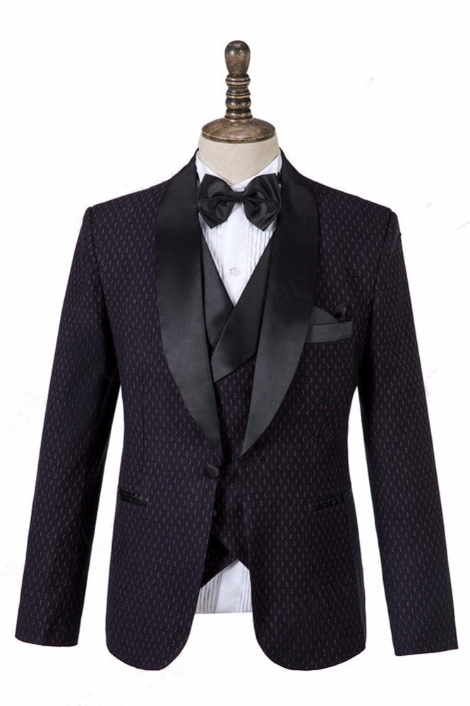 Black Shawl Lapel Three-piece Wedding Tuxedo for Men-showprettydress