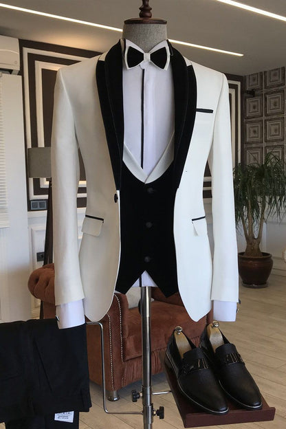 Black White Shawl Lapel Slim Fit Wedding Tuxedos-showprettydress