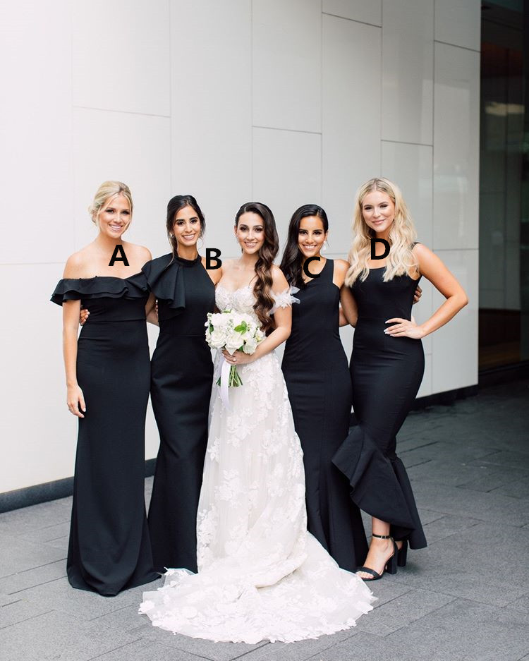 A-Line/Mermaid Satin Convertible Black Bridesmaid Dresses