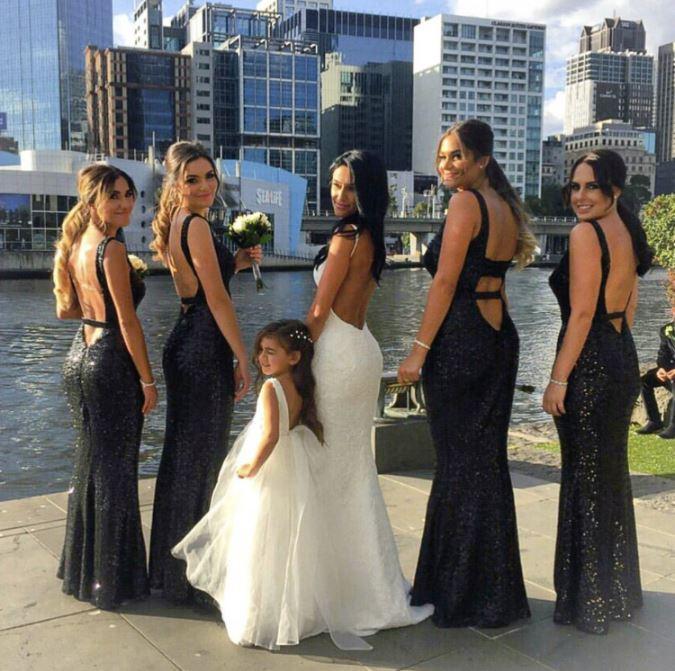 Long Black Sequin Bridesmaid Dresses Mermaid Sleeveless