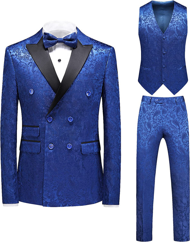 Jonas Newest Blue Jacquard Double Breasted Three Pieces Prom Suits