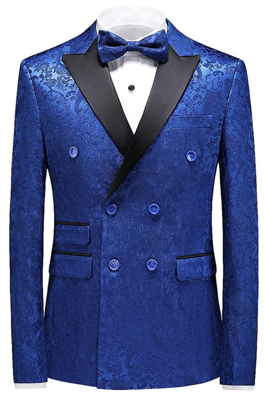 Jonas Newest Blue Jacquard Double Breasted Three Pieces Prom Suits