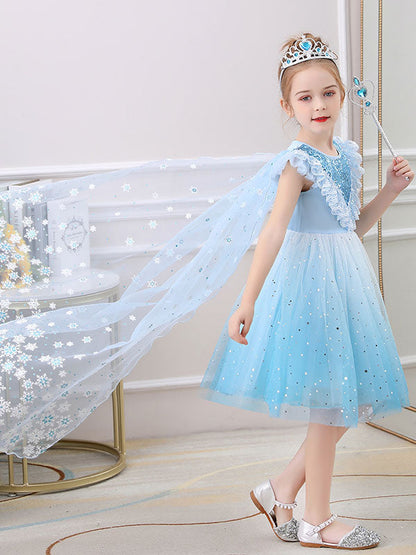 Blue Jewel Neck Lace Sleeveless Short Princess Dress Kids Social Party Dresses-showprettydress