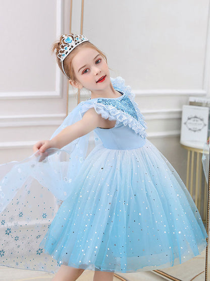 Blue Jewel Neck Lace Sleeveless Short Princess Dress Kids Social Party Dresses-showprettydress