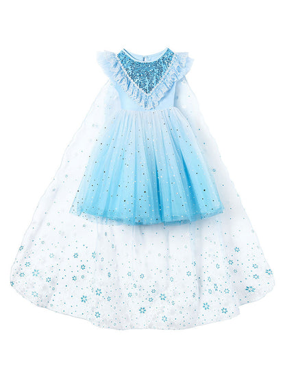 Blue Jewel Neck Lace Sleeveless Short Princess Dress Kids Social Party Dresses-showprettydress