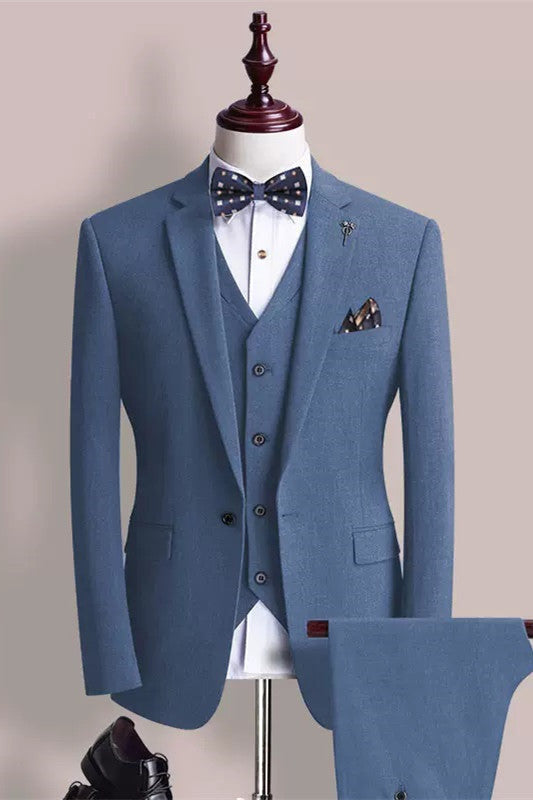 Dempsey Fancy Blue Three Pieces Notched Lapel Prom Suits For Men