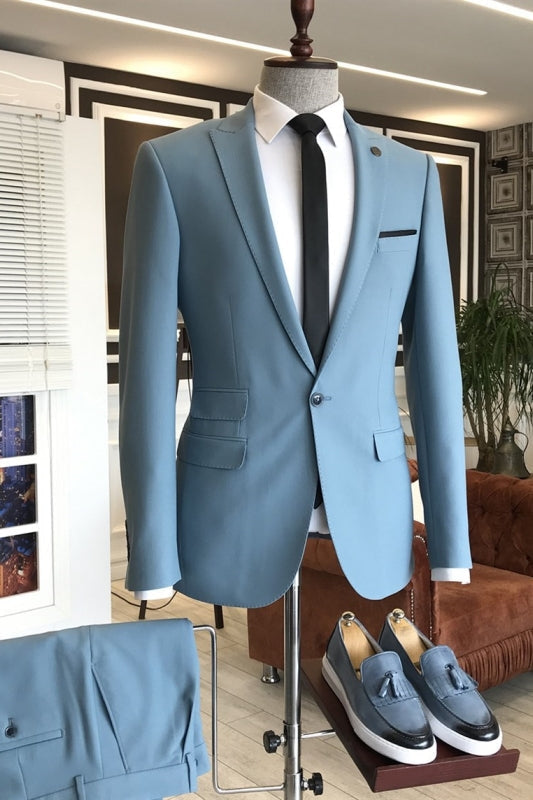 Herbert Fashion Blue Peaked Lapel Two Pieces Prom Suits