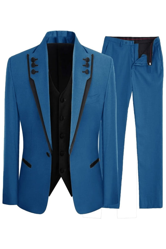 Jay Newest Blue Shawl Lapel Three Pieces Prom Suits